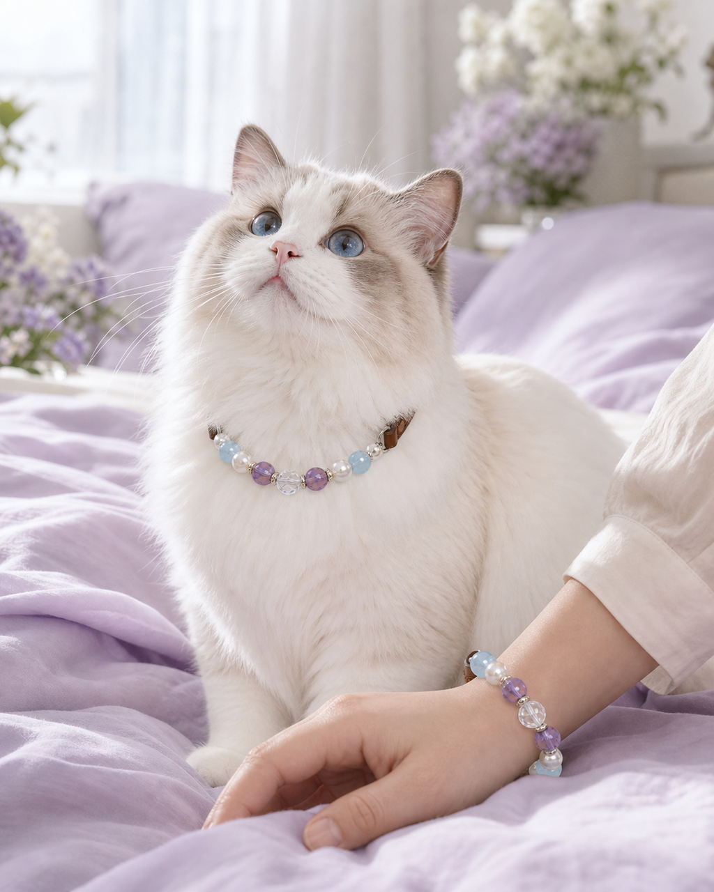Gentle Light Matching Crystal Set pet wearing decorative crystal collar