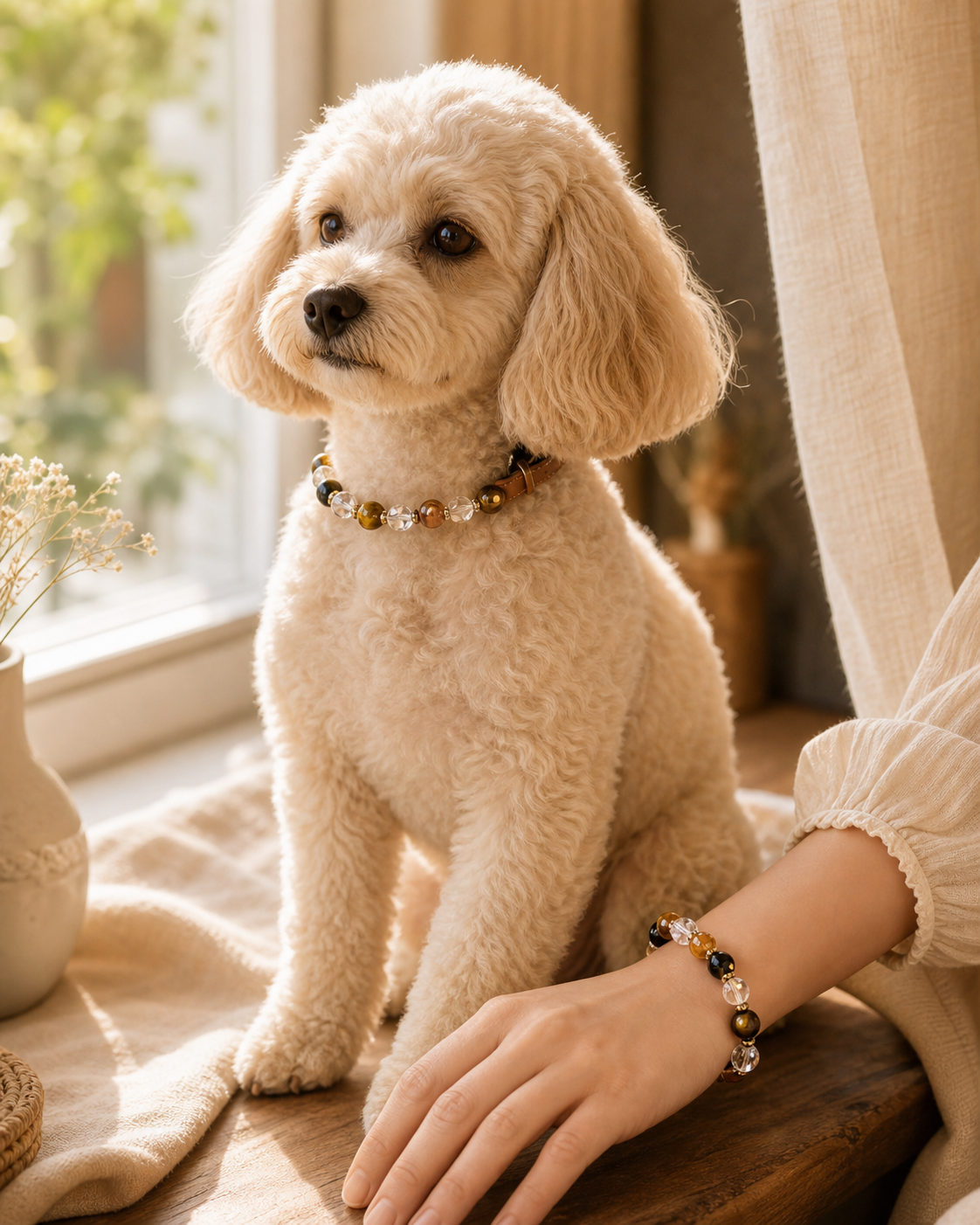 Golden Ember Matching Crystal Set pet wearing decorative crystal collar