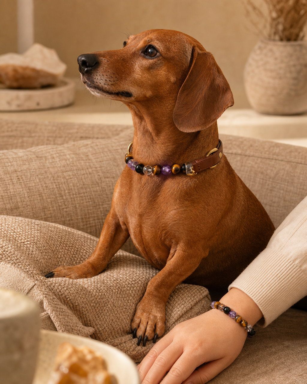 Taurus Earthlight Matching Crystal Set pet wearing decorative crystal collar