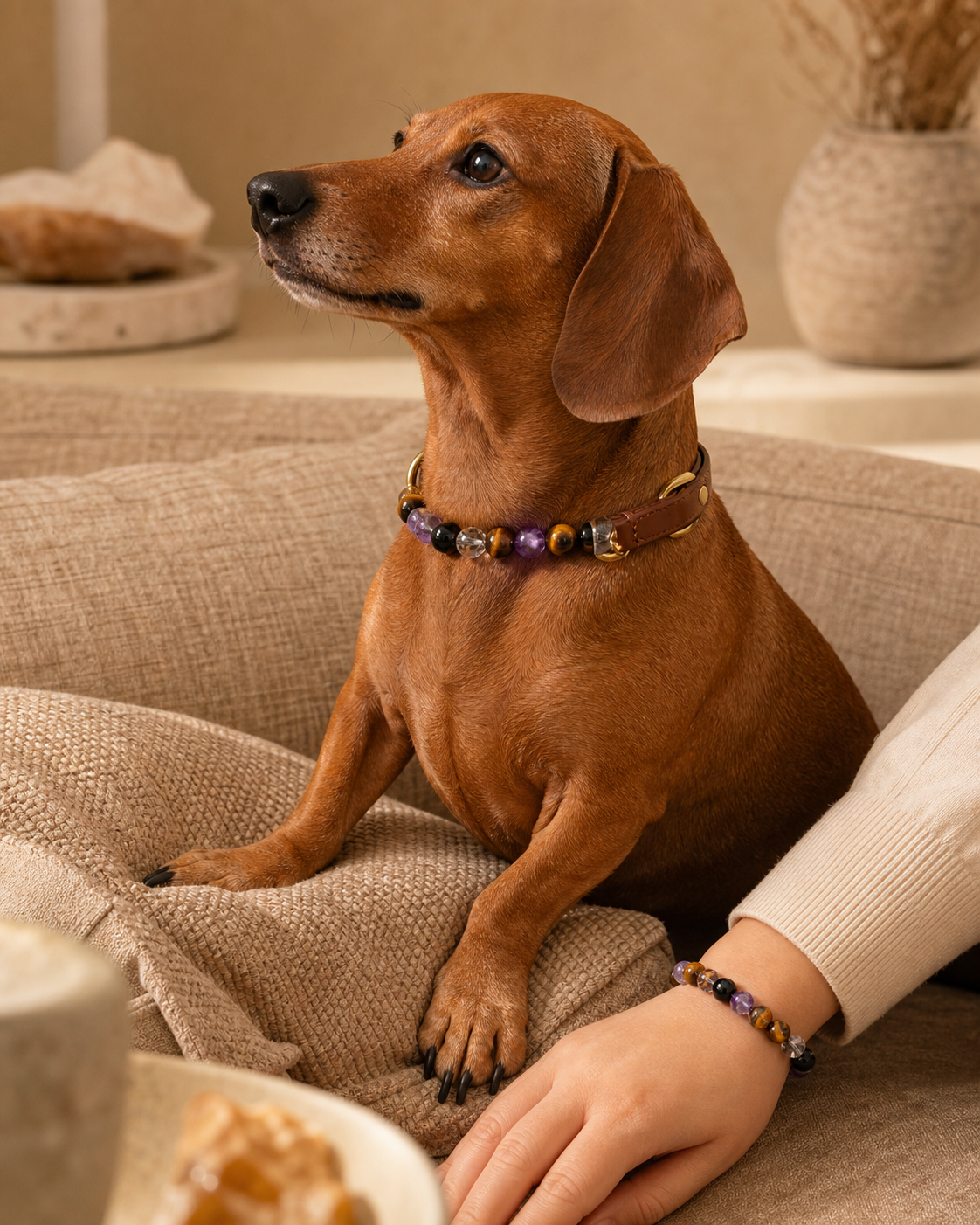 Taurus Earthlight Matching Crystal Set pet wearing decorative crystal collar