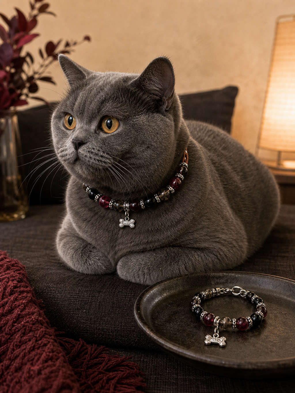 Midnight Burgundy Matching Crystal Set second pet wearing scene