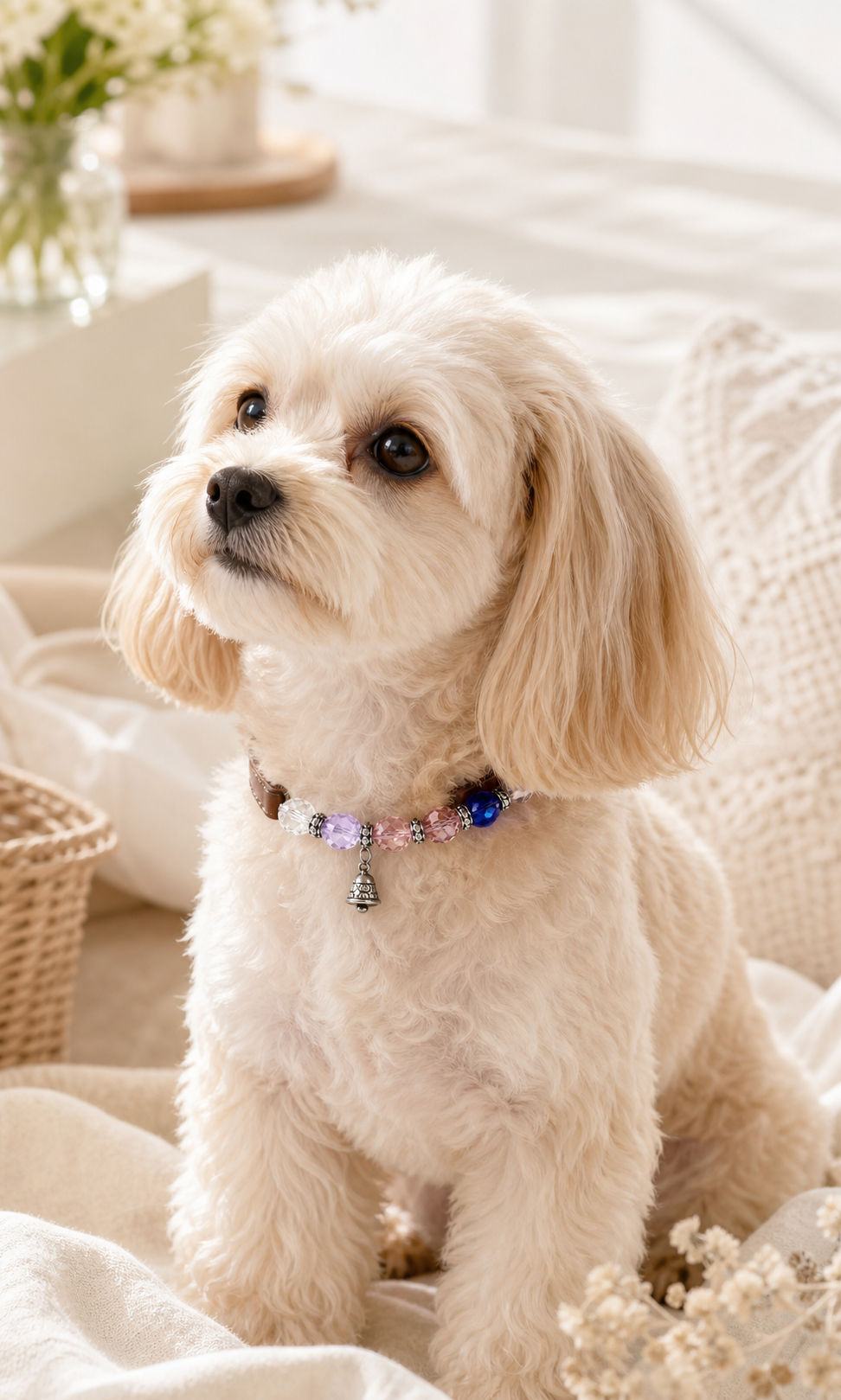 Small dog wearing Lingyu Liuguang decorative crystal collar