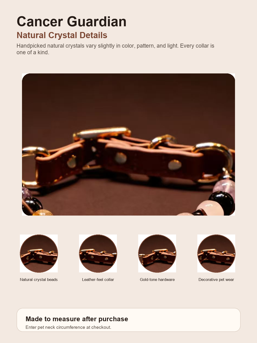 Cancer Guardian Pet Crystal Collar natural crystal detail image