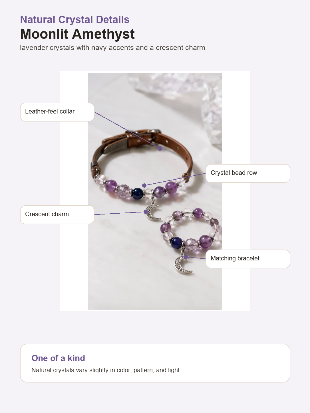 Moonlit Amethyst Matching Crystal Set crystal detail and brand story