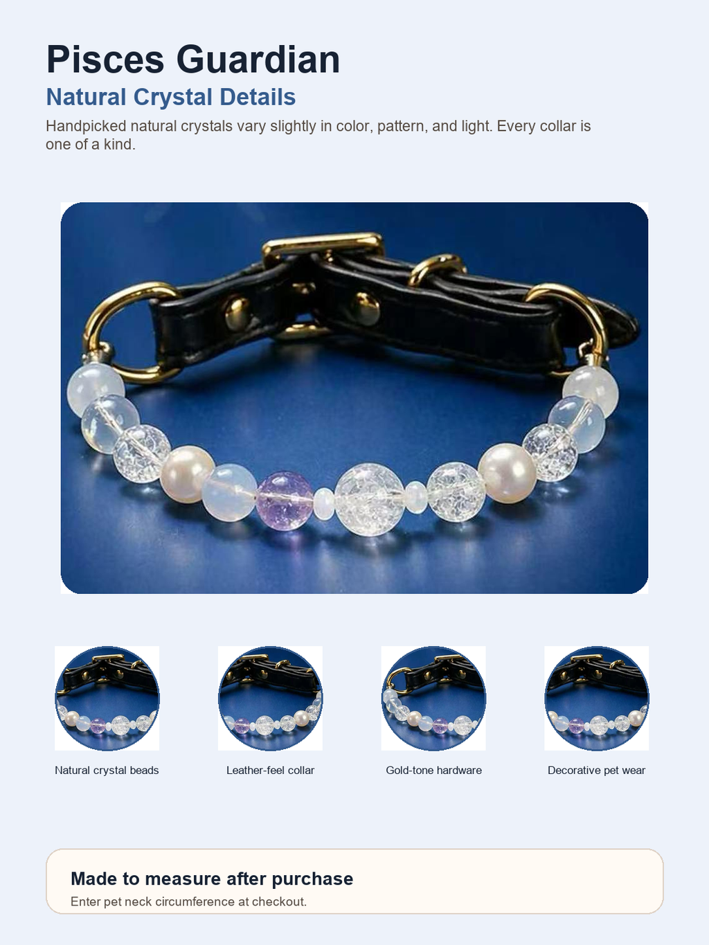 Pisces Guardian Pet Crystal Collar natural crystal detail image