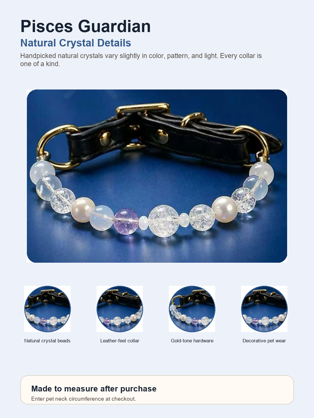Pisces Guardian Pet Crystal Collar natural crystal detail image