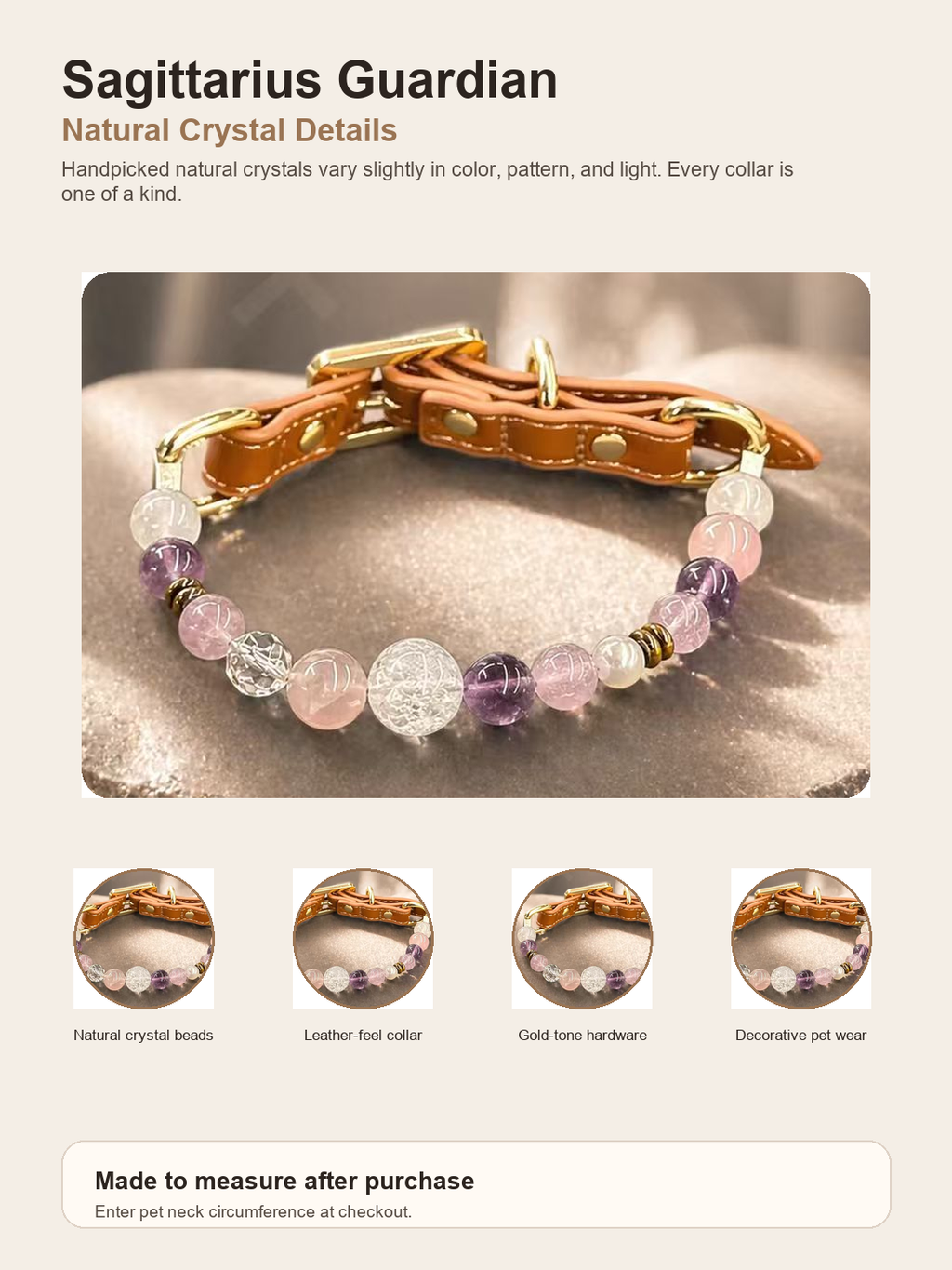 Sagittarius Guardian Pet Crystal Collar natural crystal detail image