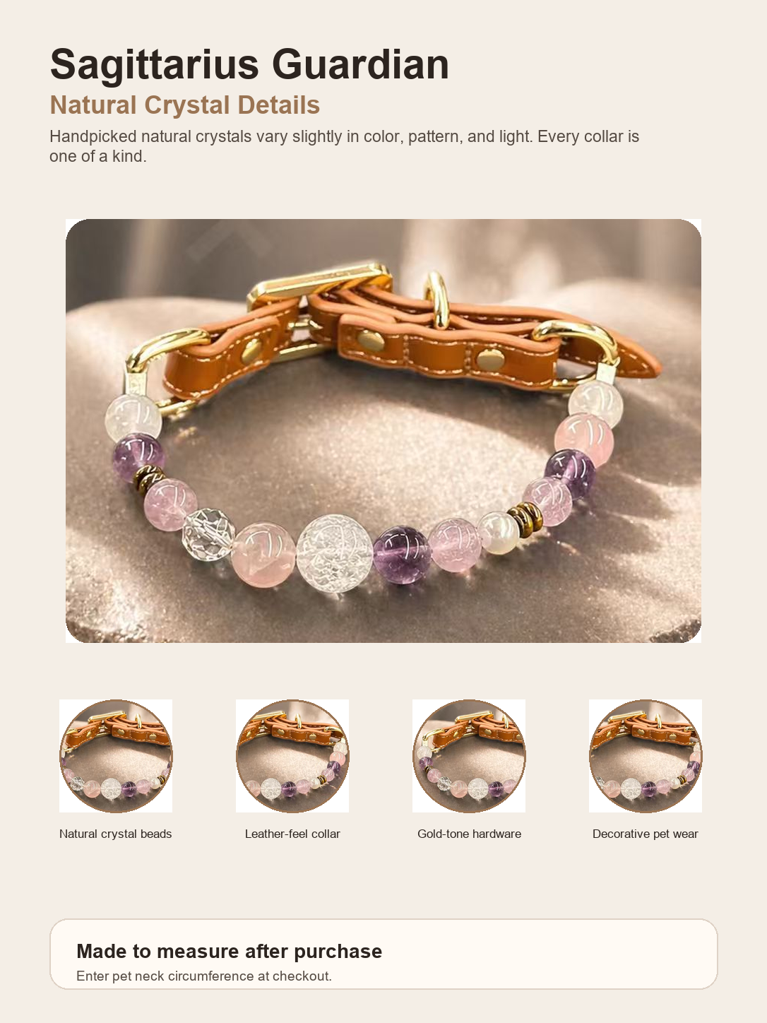 Sagittarius Guardian Pet Crystal Collar natural crystal detail image