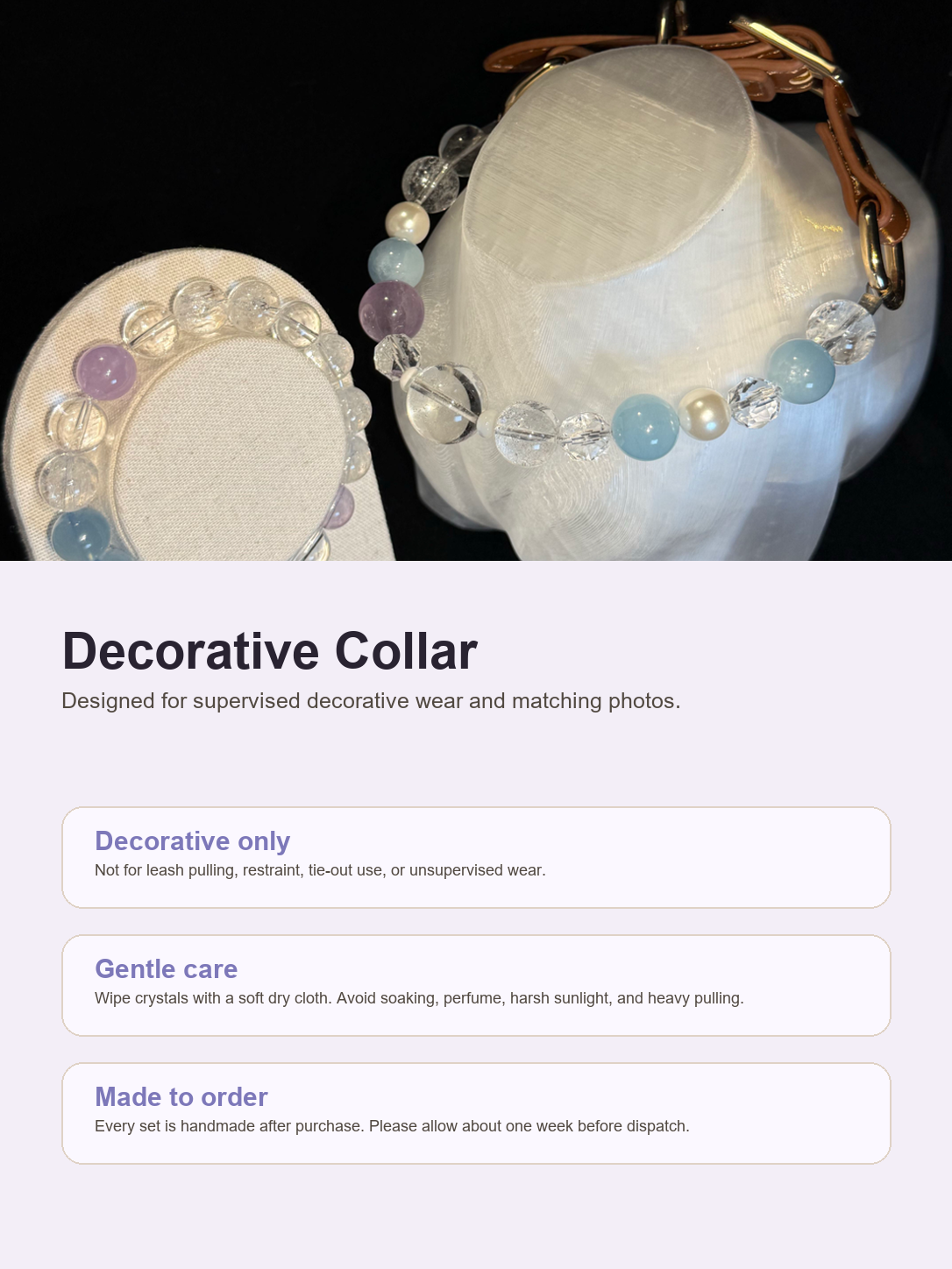 Gentle Light Matching Crystal Set decorative collar safety and care guide