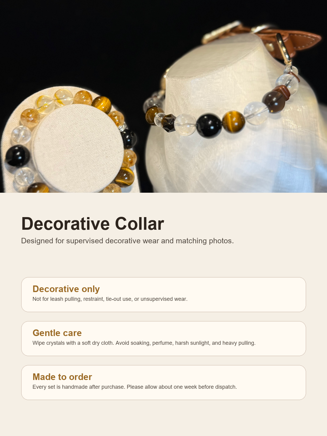 Golden Ember Matching Crystal Set decorative collar safety and care guide