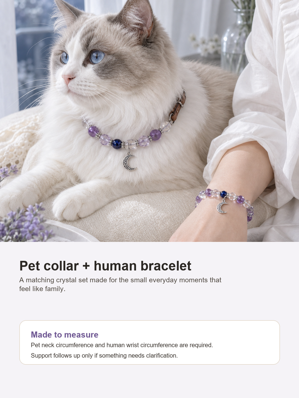 Moonlit Amethyst Matching Crystal Set pet collar and human bracelet matching moment
