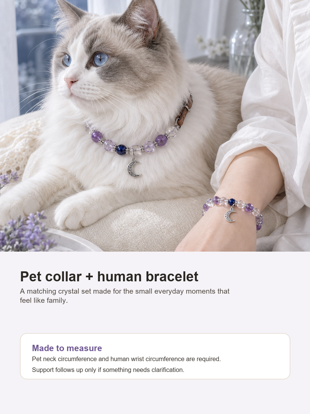 Moonlit Amethyst Matching Crystal Set pet collar and human bracelet matching moment