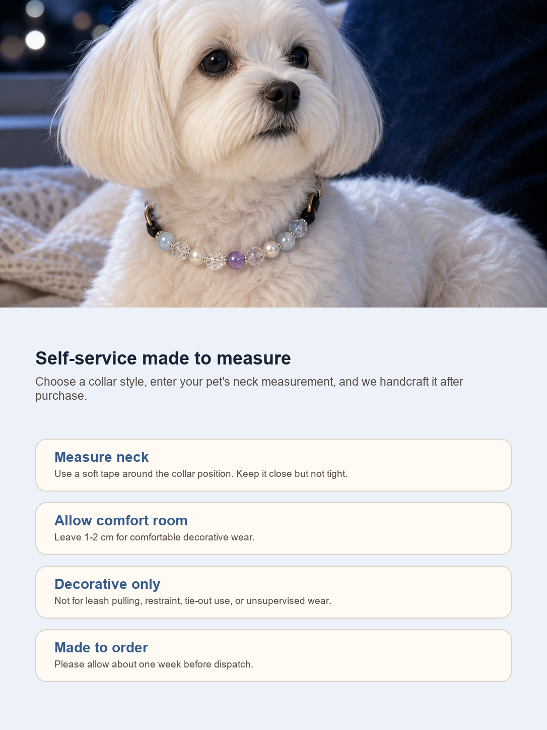 Pisces Guardian Pet Crystal Collar pet neck measurement and safety guide