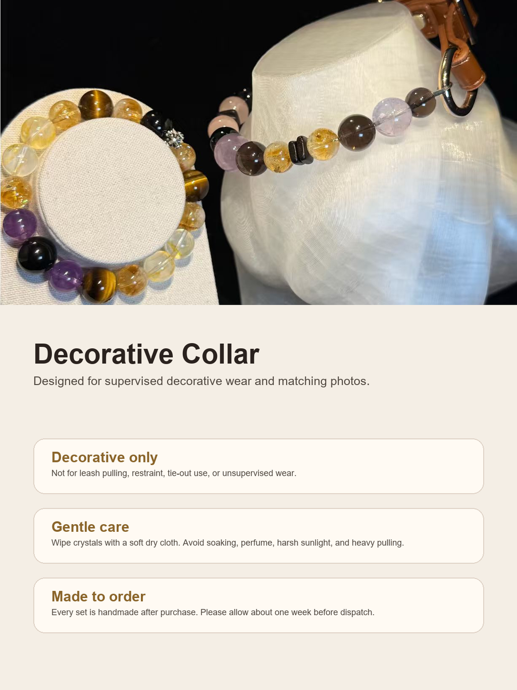 Taurus Earthlight Matching Crystal Set decorative collar safety and care guide