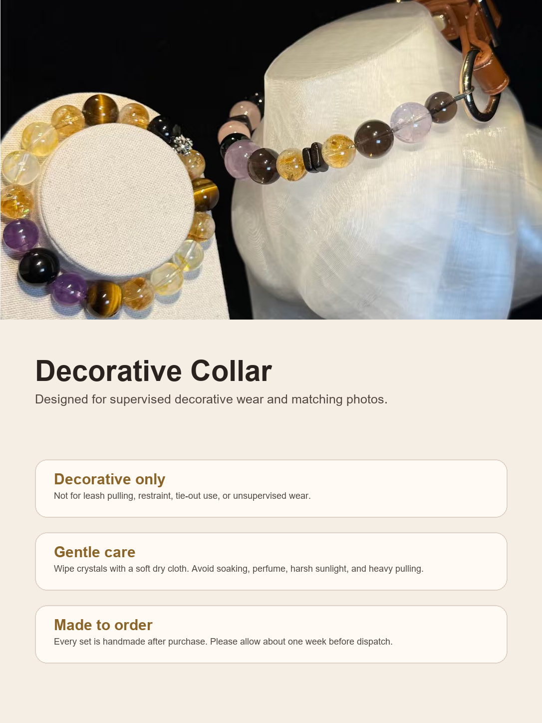 Taurus Earthlight Matching Crystal Set decorative collar safety and care guide