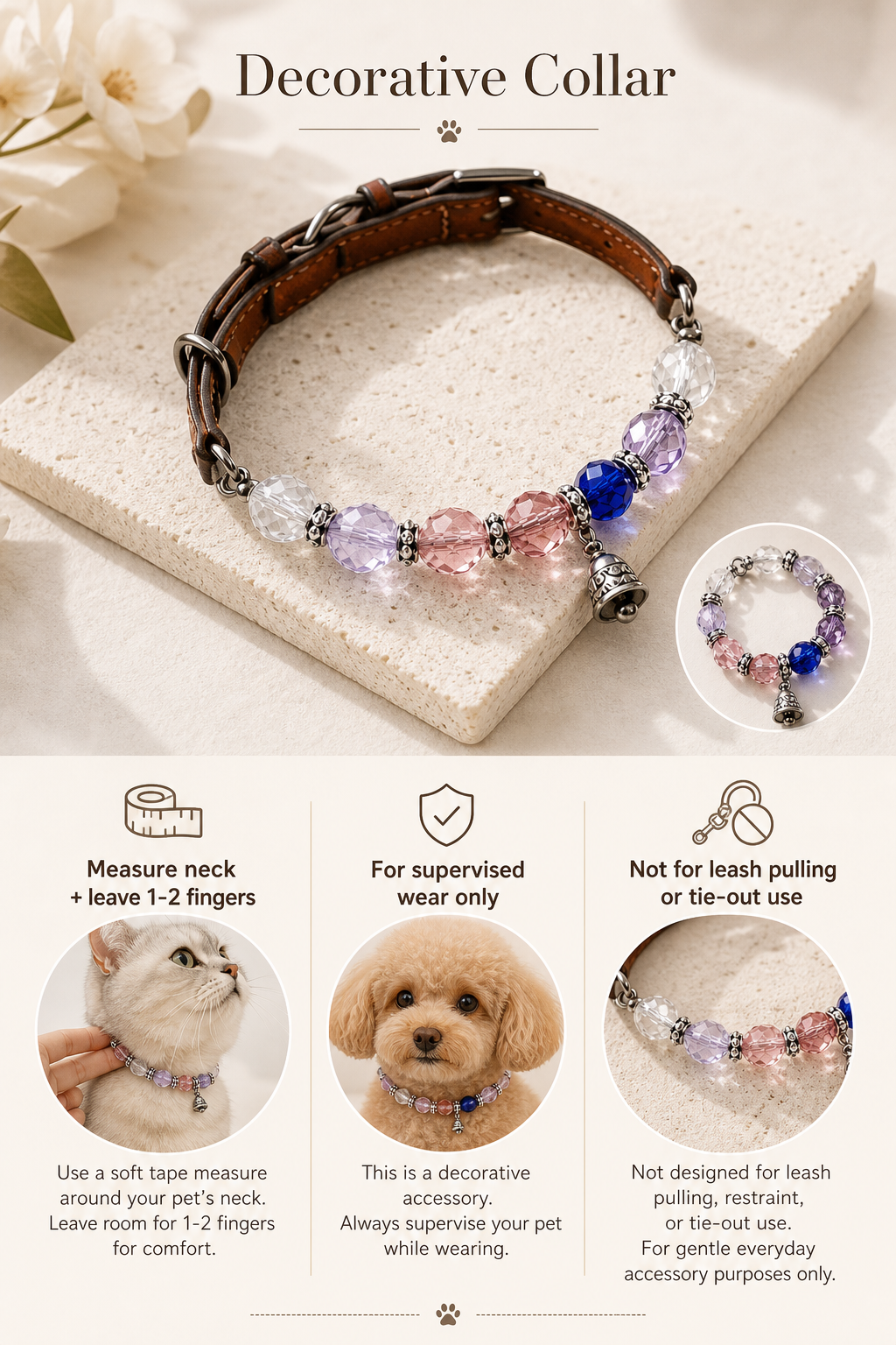 Decorative collar fit and supervised wear safety guide